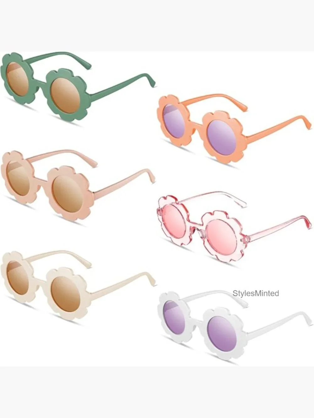 6 Pack Kids Round Flower Sunglasses Girls Daisy Glasses UV Protection Beach